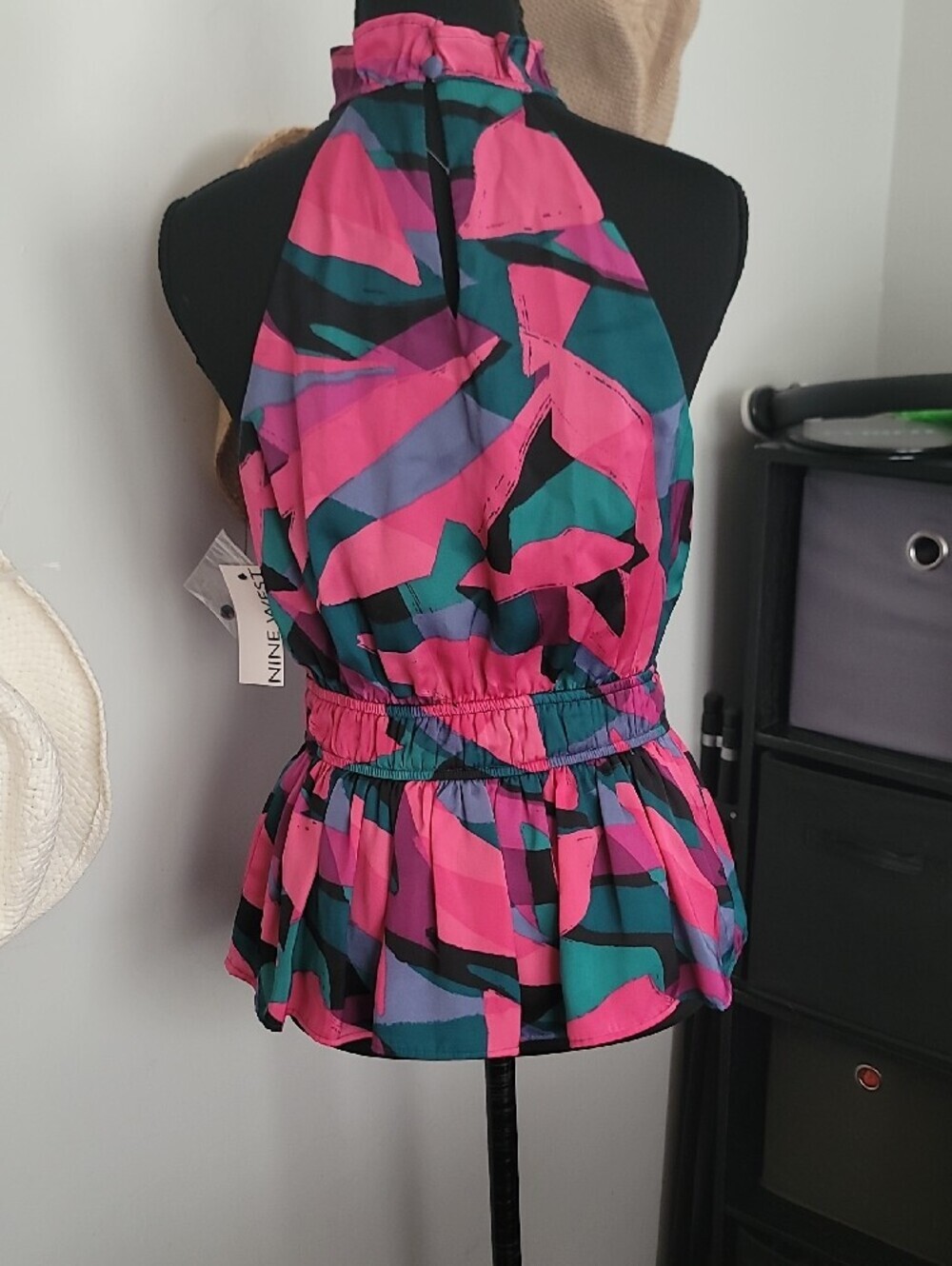 Nine West Pink & Teal Halter Ruffled Waist Top-NWT - Picture 7 of 8